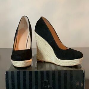 Black Espadrille Wedge Heels
